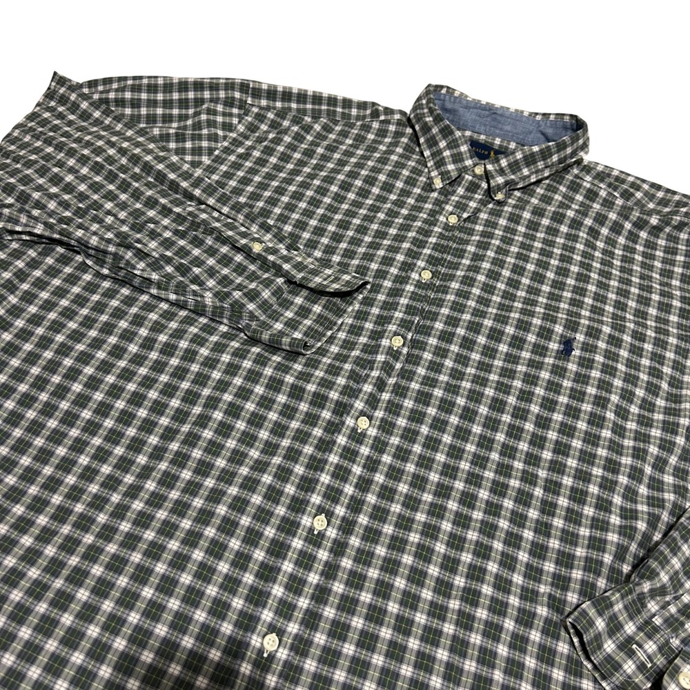 Ralph‎ Lauren Button Down Shirt Mens 4XLT Green Plaid Long Sleeve Pony Logo